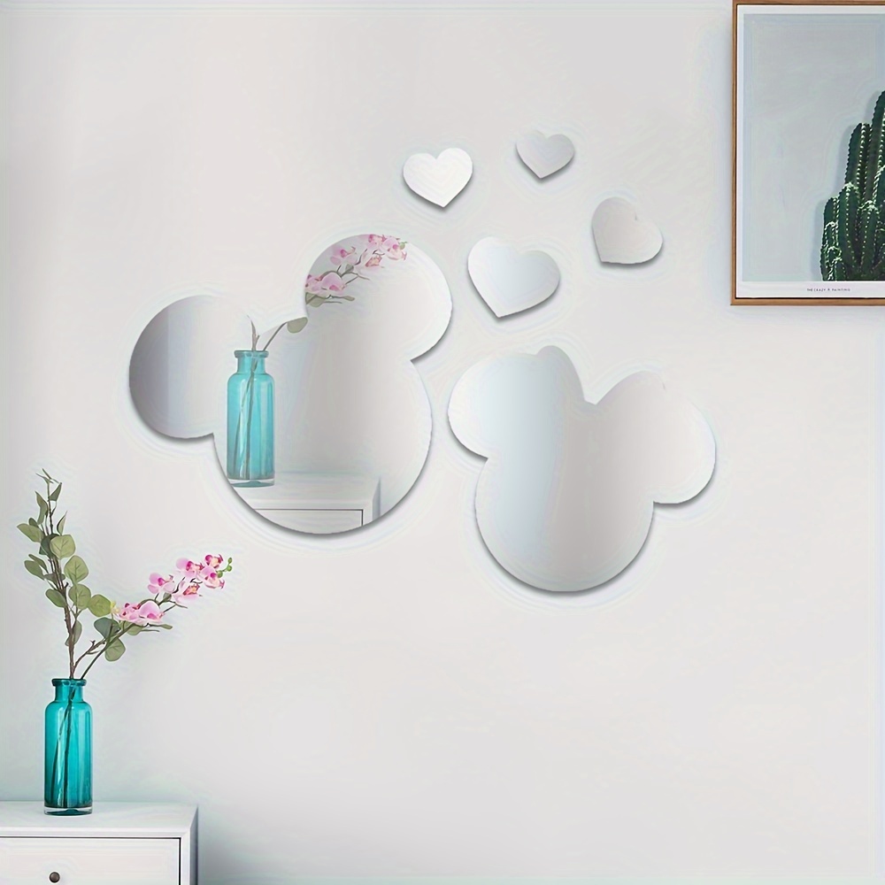 

6-piece Mickey Mouse Inspired Acrylic Mirror Wall Decal Set, Creative Wall Decor Stickers, Plastic Mirror Art For Living Room, Bedroom, Nursery – No Electricity Needed