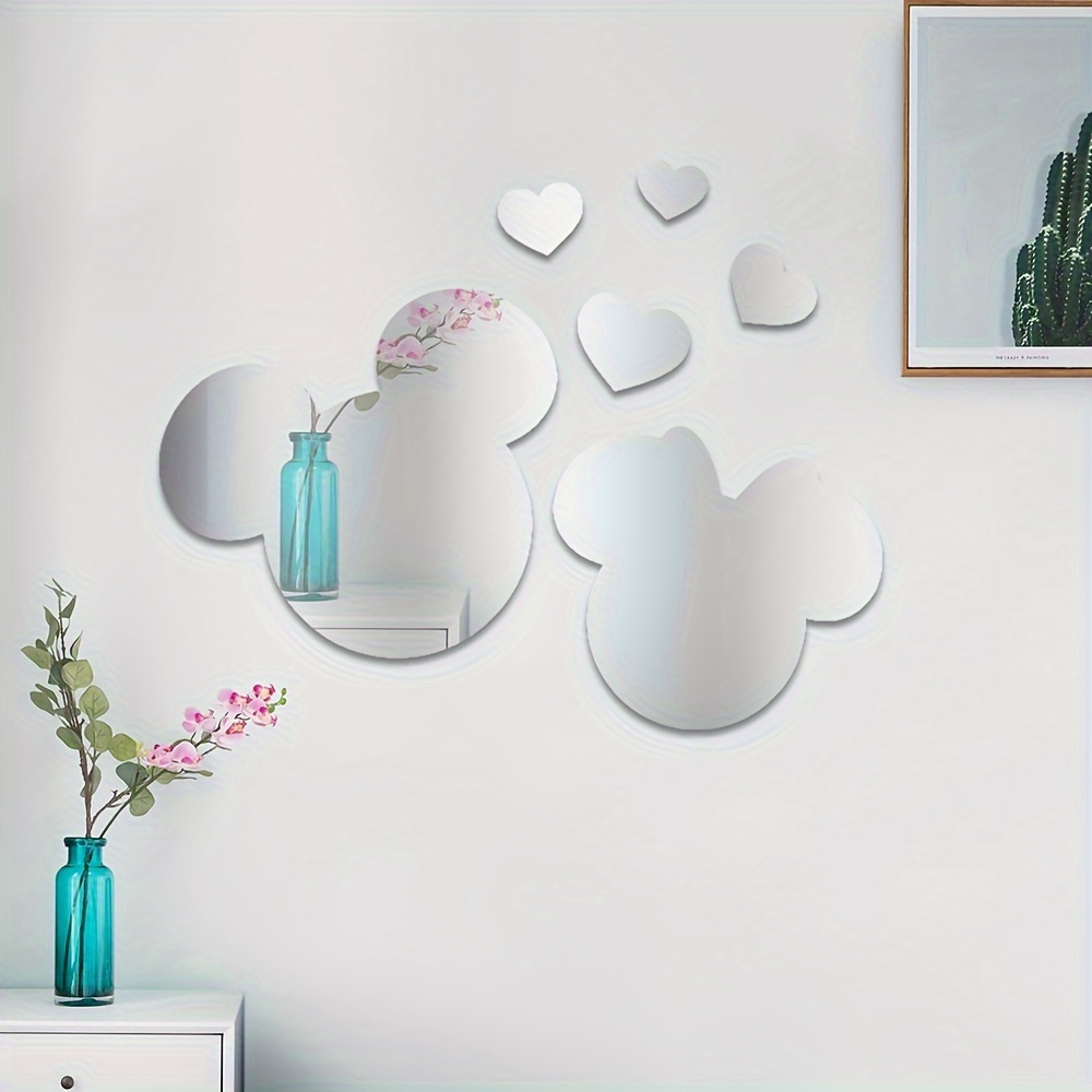 

Ensemble de 6 autocollants muraux en acrylique inspirés de Mickey Mouse, Décoration murale créative, Art en miroir en plastique pour salon, chambre, chambre d'enfant - Pas besoin d'électricité