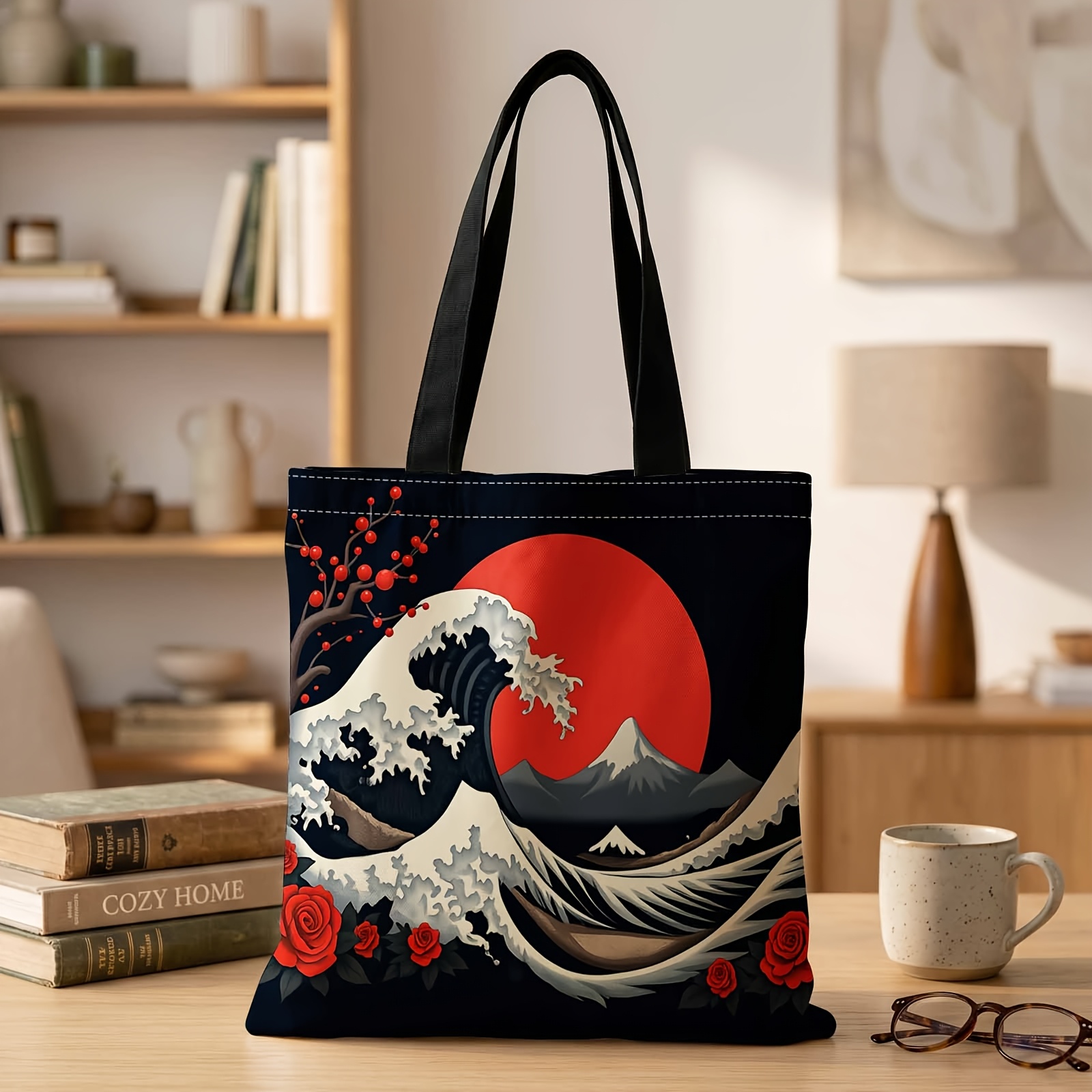 2d printed handbag with   under   sun pattern reusable fashion shoulder bag shopping tote bag suitable for shopping office vacation daily   and travel