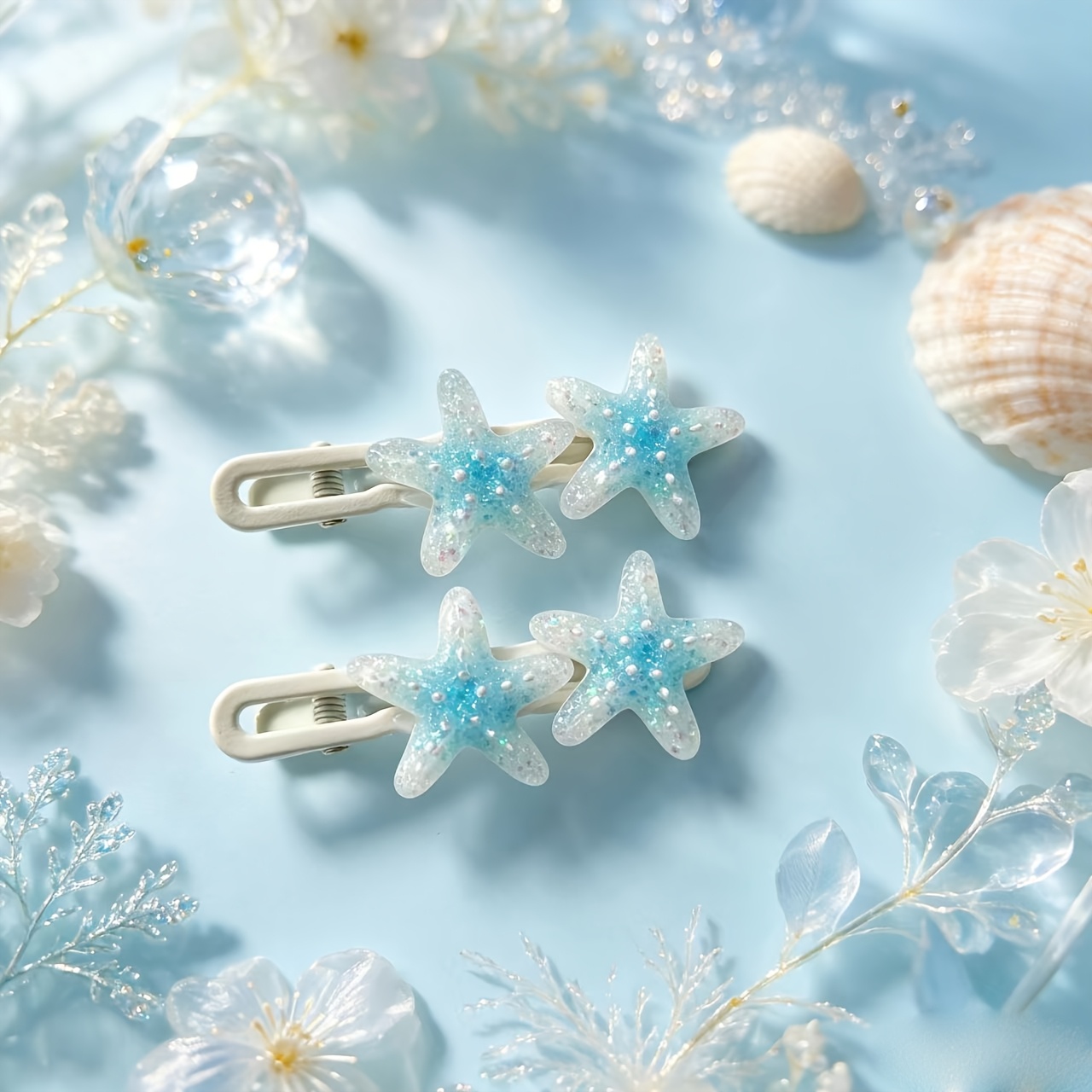TEMU 2pcs Ocean And Starfish Hair Clips, Cute Hairpins For Beach And Seaside Vacation Accessories