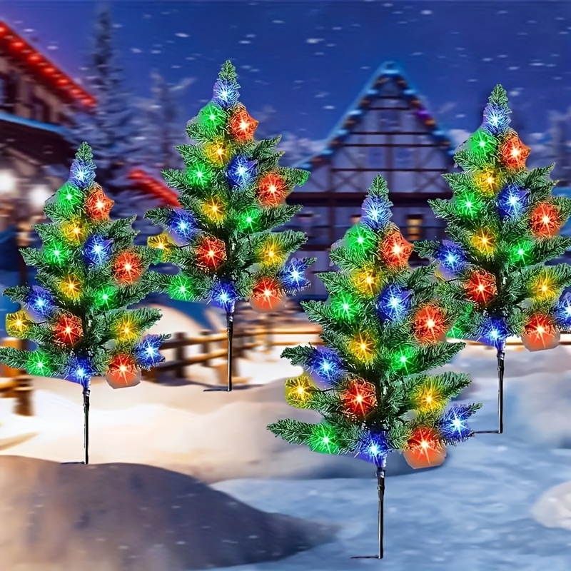 

4pcs Solar Christmas Tree -outdoor Holiday Christmas Tree Decoration Outdoor Decoration, Ipx5 Waterproof, Color Light Garden Suitable For Path Lawn Decoration Gifts To