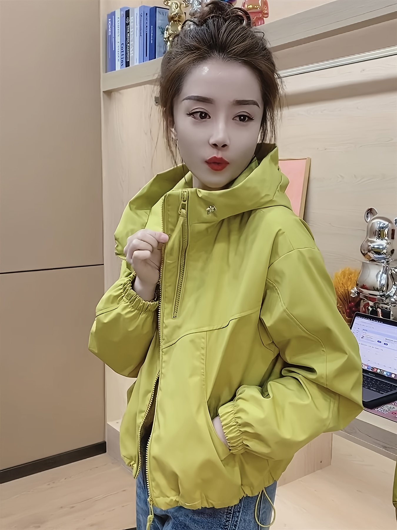 womens lightweight short windbreaker jacket chic pink hooded