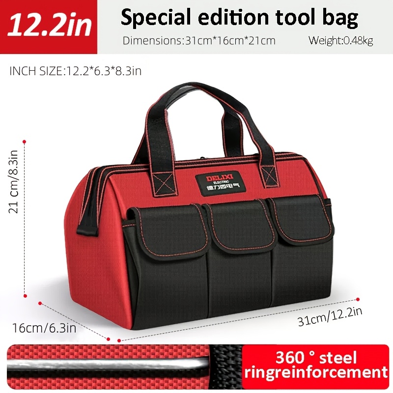 Image of Electric 13/14 Inch Wide Mouth Tool Bag, Wear-resistant 1680d Oxford Cloth Tool Bag, Portable Multi-functional Storage Bag, For Tool Storage And Organization