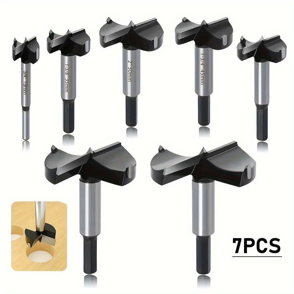 

7pcs Large Size Forstner Bit Set, 2inch To 2-3/4inch Carbide Tipped Forstner Drill Bit For Hard Wood, Wood Drilling Bit Set Woodworking Hinge Cutter Tool Kits For Wood Plastic Plywood