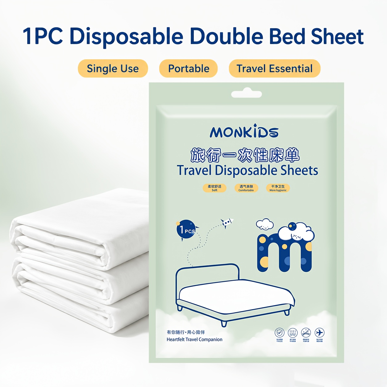TEMU Pack de draps de lit de voyage jetables - 220*220cm, Tapis de portable non sanitaire, Design simple, Compact et léger, Convient pour le camping,