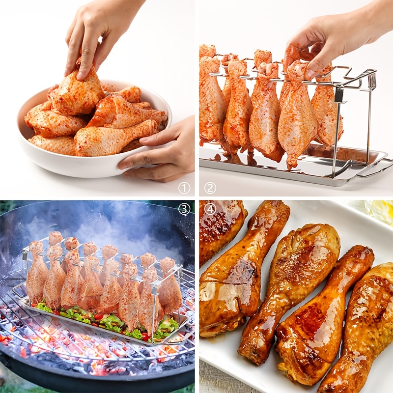 

1pc Stainless Steel Bbq Grill Accessory, Multi- Chicken Leg Rack, Barbecue Tray Tool For Baking, Metal Barbecue Net