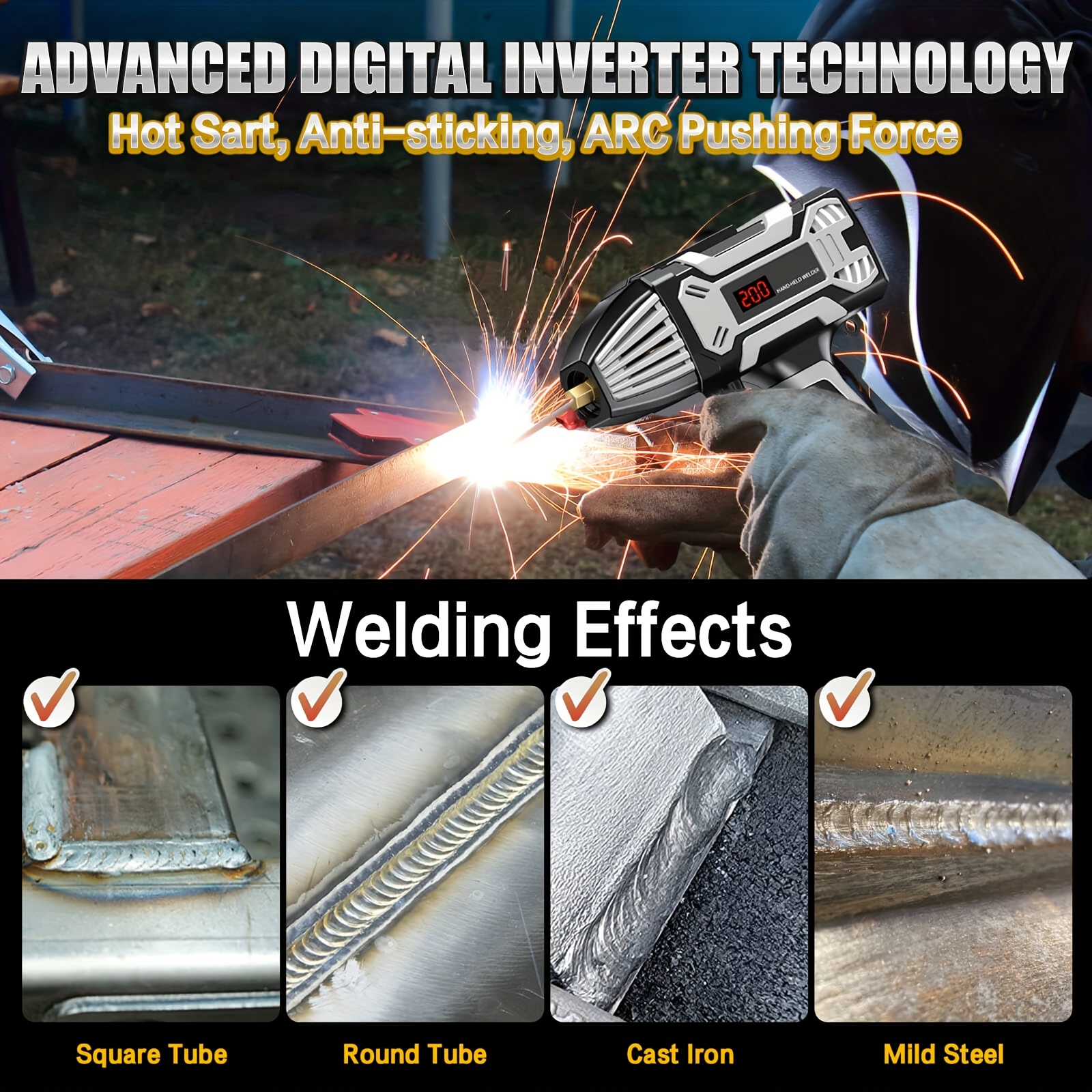 200A Tragbares ARC Hand-Schweißgerät mit LCD-Digitalanzeige, IGBT-Inverter, ideal für Heimprojekte