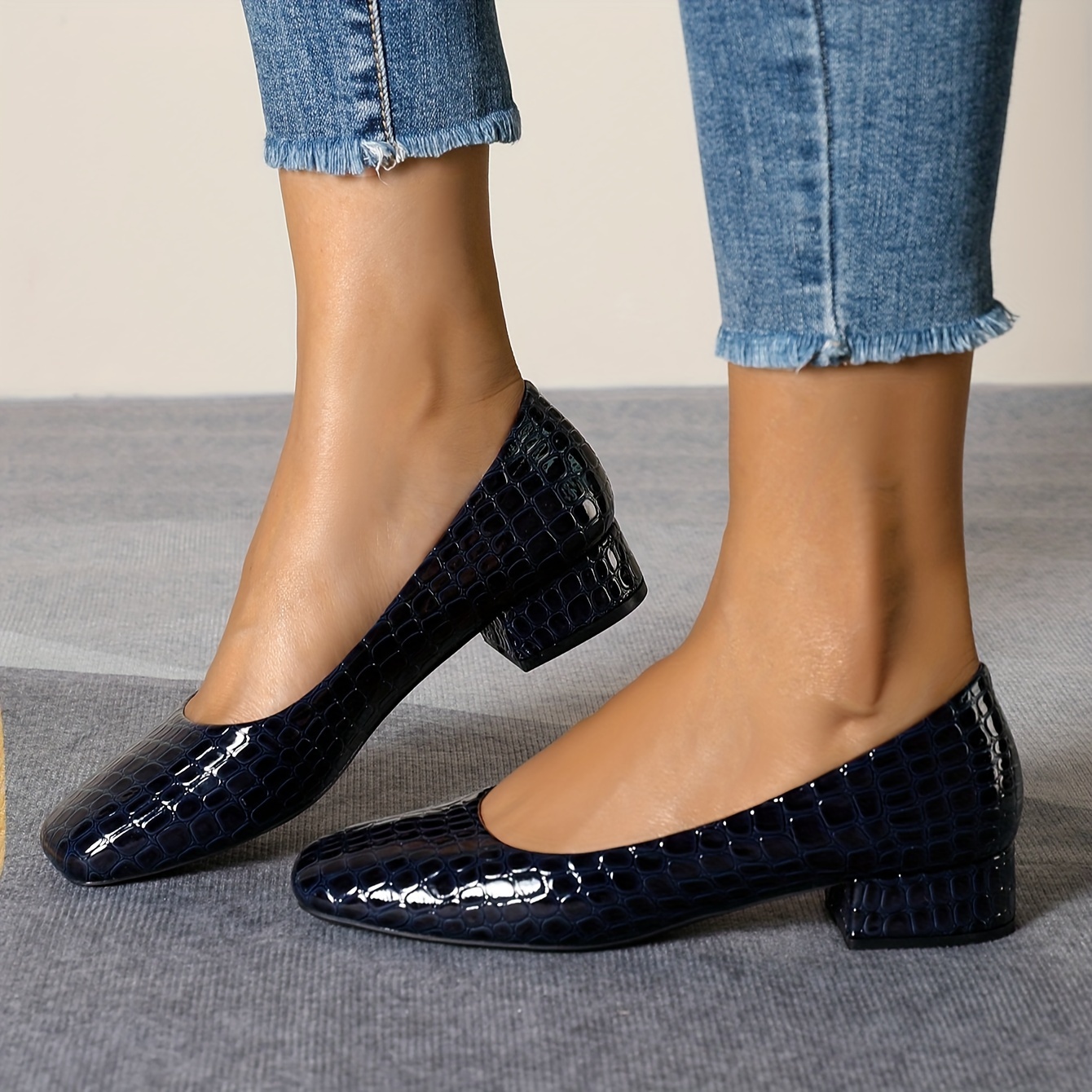 Pair Women'S Toe Block Heel Pumps Comfortable Work Shoes with Solid  Low Heel, PVC Sole, and Microfiber Ins