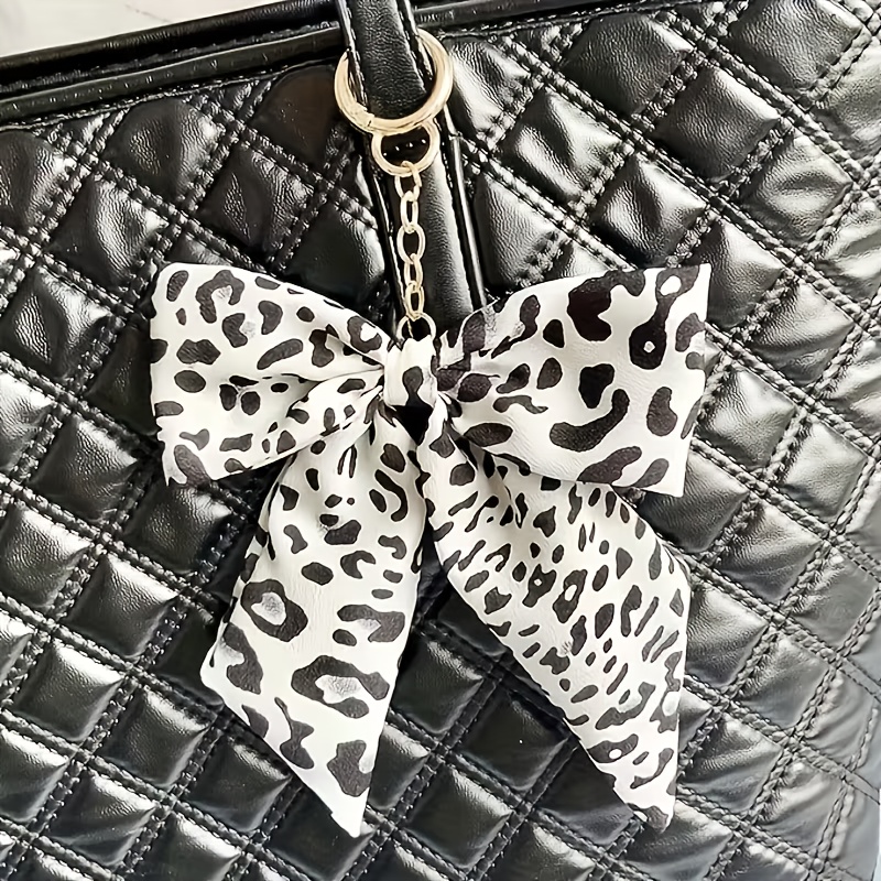 Leopard Print Bowknot Bag Charm Keychain