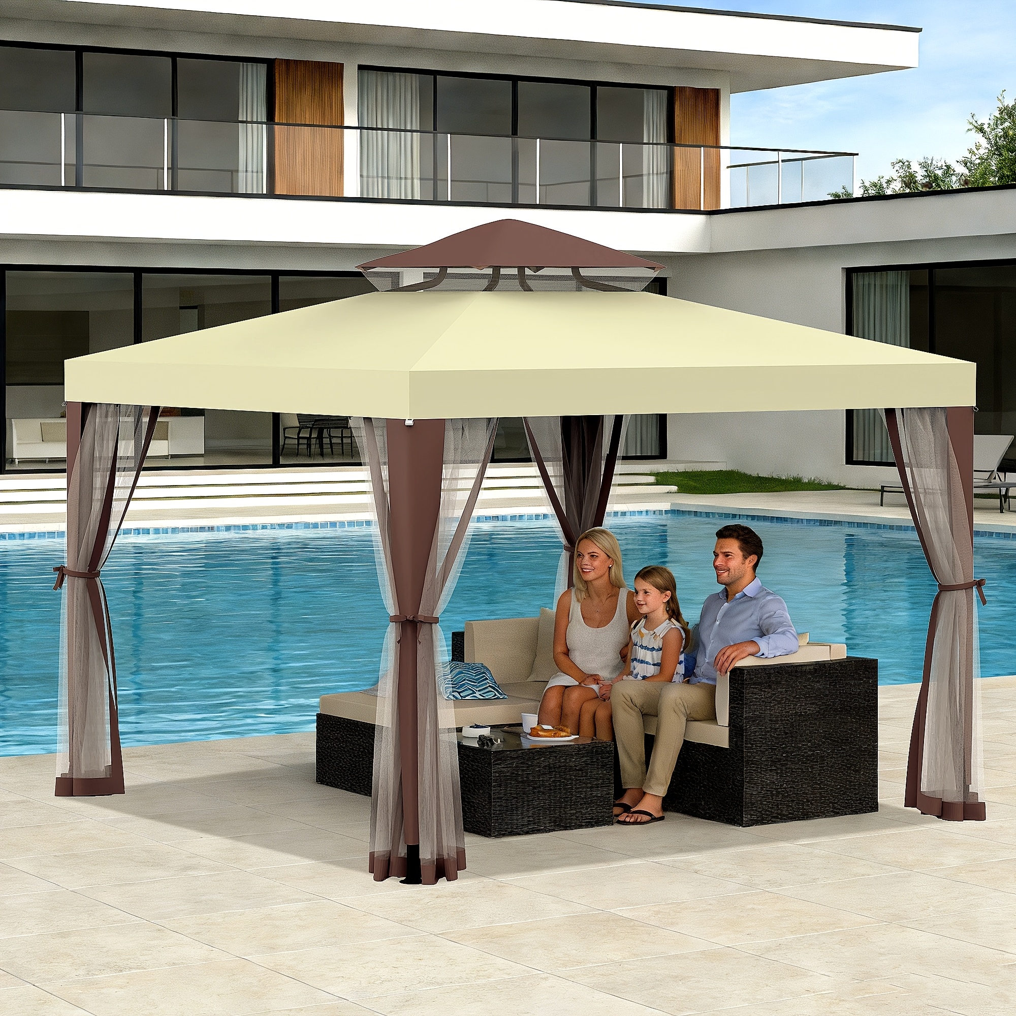 TEMU 1pc 10' X 10' Gazebo With Netting, 100 Sq Ft Shade, Terrace Gazebo With Mesh And Sturdy For Garden, Backyard Terrace