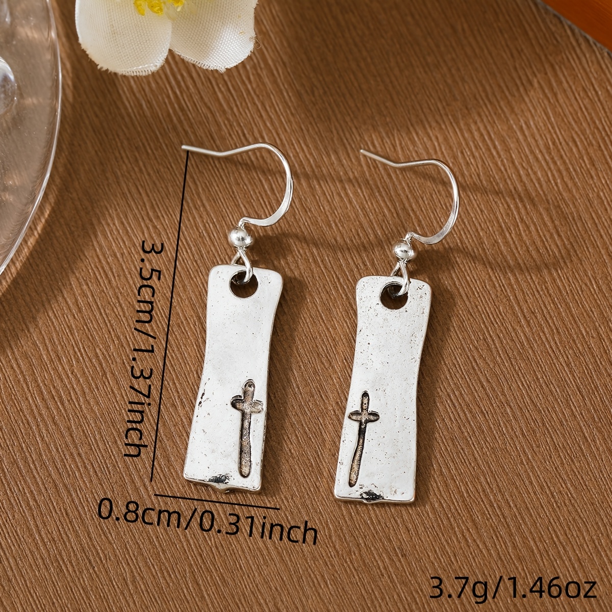 Minimalist Cross Relief Plate Pendant Earrings