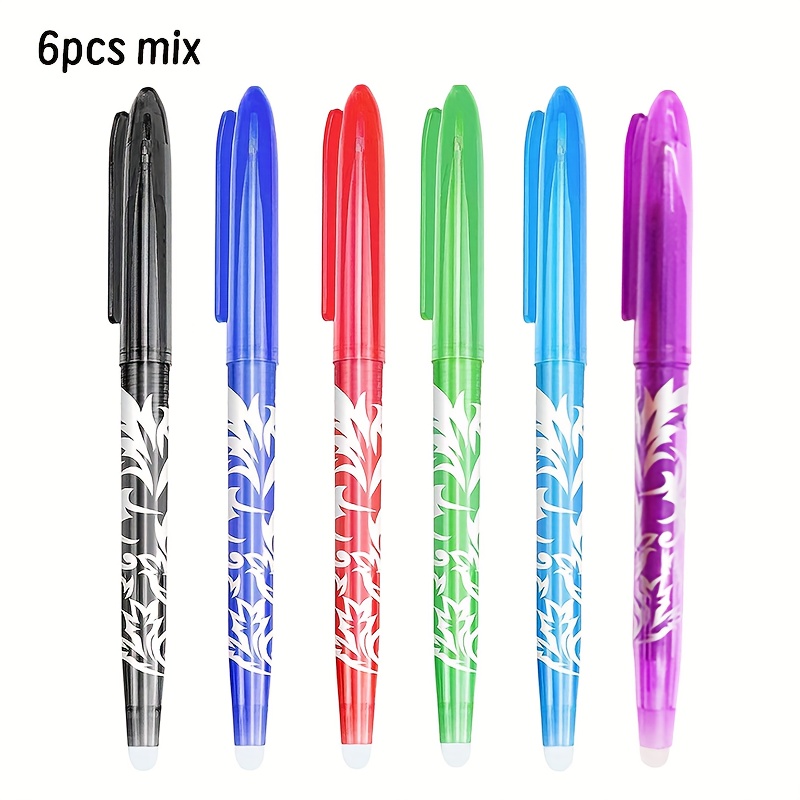 TEMU Set van 6 Uitwisbare Gel Pennen met een Soepele 0.5mm Rolling Ball Tip, Voorzien van een Gum. Ideaal voor Studenten, Leraren en Kantoorgebruik,