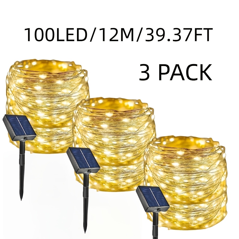 TEMU 3-Pack Solar LED Fairy Light String, 50 stuks 100 stuks 200 stuks 300 stuks LED Kralen Buiten Tuin Decoratieve Verlichting, Geschikt voor Tuin,