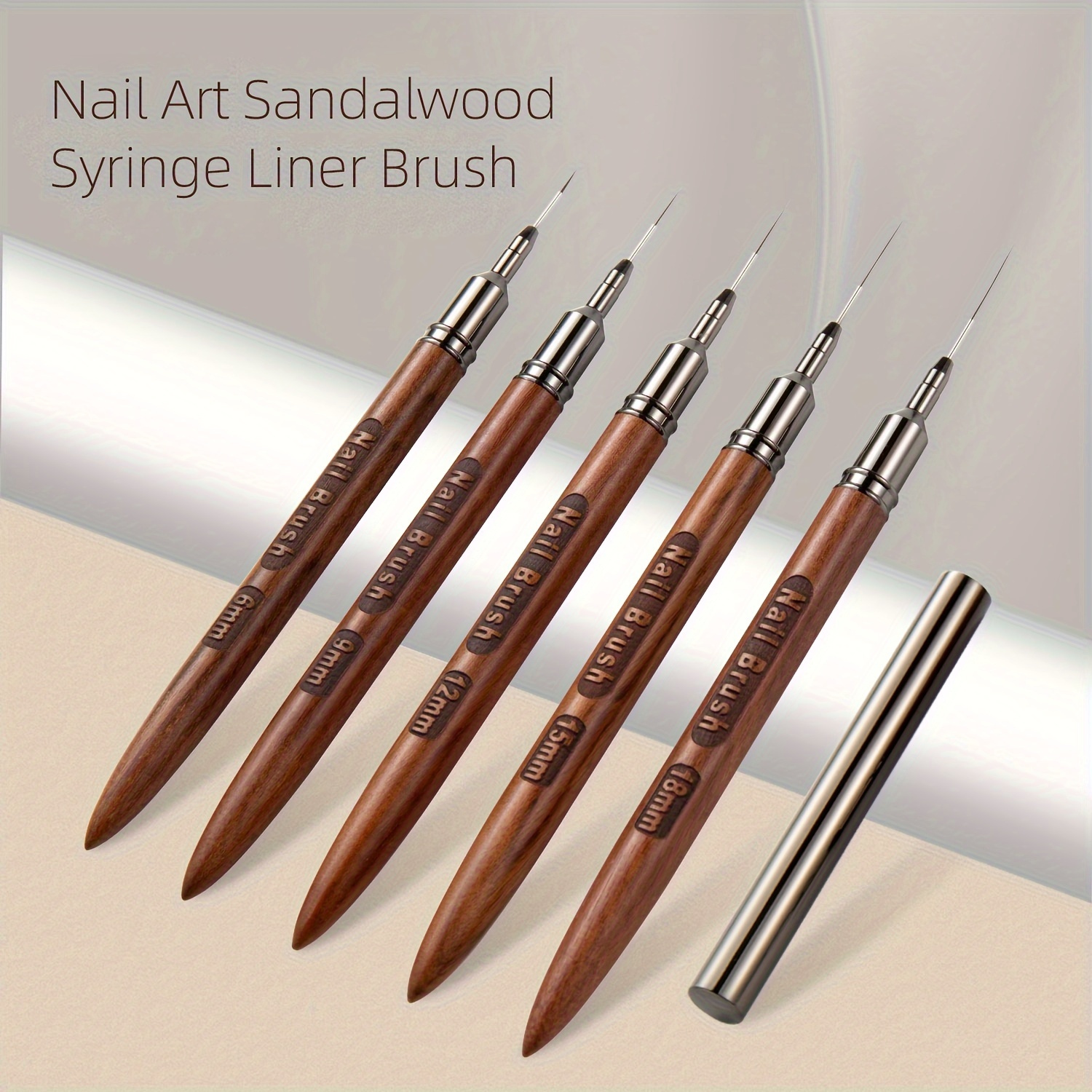 

Nail Art Liner Brush Set, Sandalwood Handle, Fine Detailing Drawing Pen, Copper Ferrule, Stainless Steel Needle Tip, Elastic Bristles, Professional Salon Grade