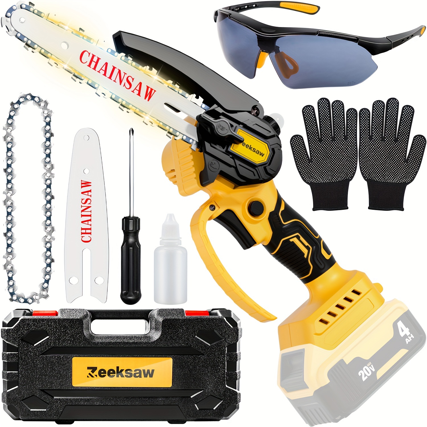 

Cordless For Dewalt 20v (battery Not Included), Auto-, 6-inch And 4-inch 2-in-1 Hand-held Mini Pruning Saw With Replacement Chain For Wood Cutting | Tree Trimming | Camping