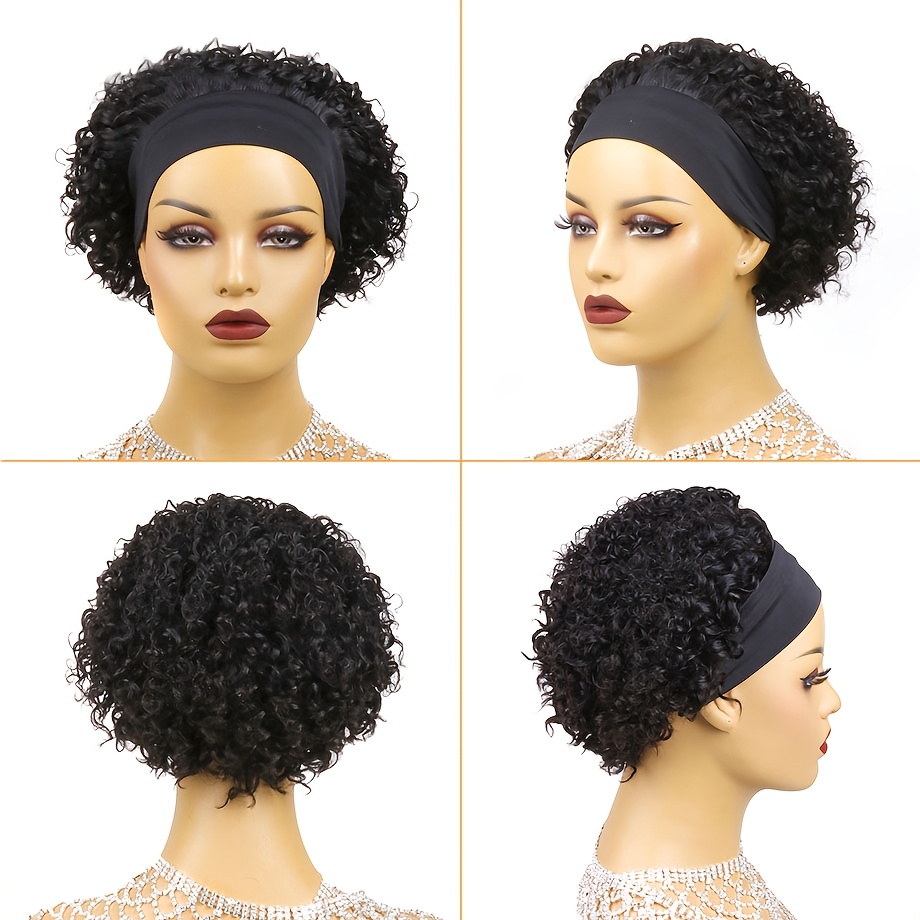Chic Short Curly Cut Headband Wigs 1b Natural Wave Human Hair Natural Looking Wigs Beginner Friendly For Women Daily Use