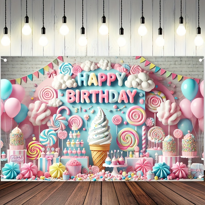 

Hego Candy-themed Birthday Banner - Ice Cream & Lollipop Design, Polyester, 71x43 Inch - Party Decorations