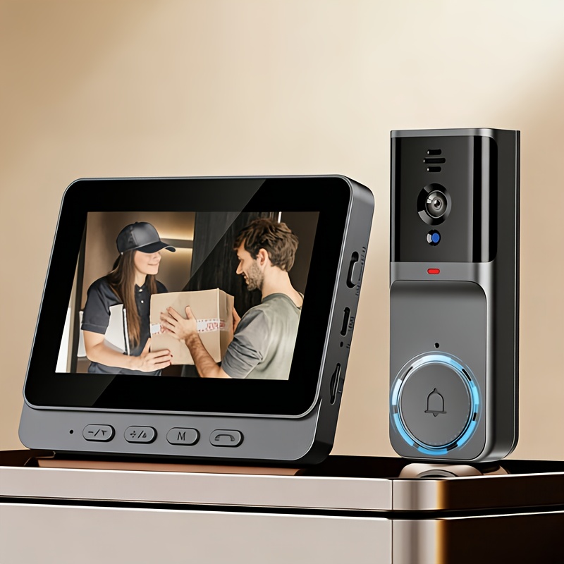 wireless video doorbell system wireless video doorbell system with 4 3 inch monitor no wifi   required two way talk infrared   rechargeable battery   for   apartment house front door