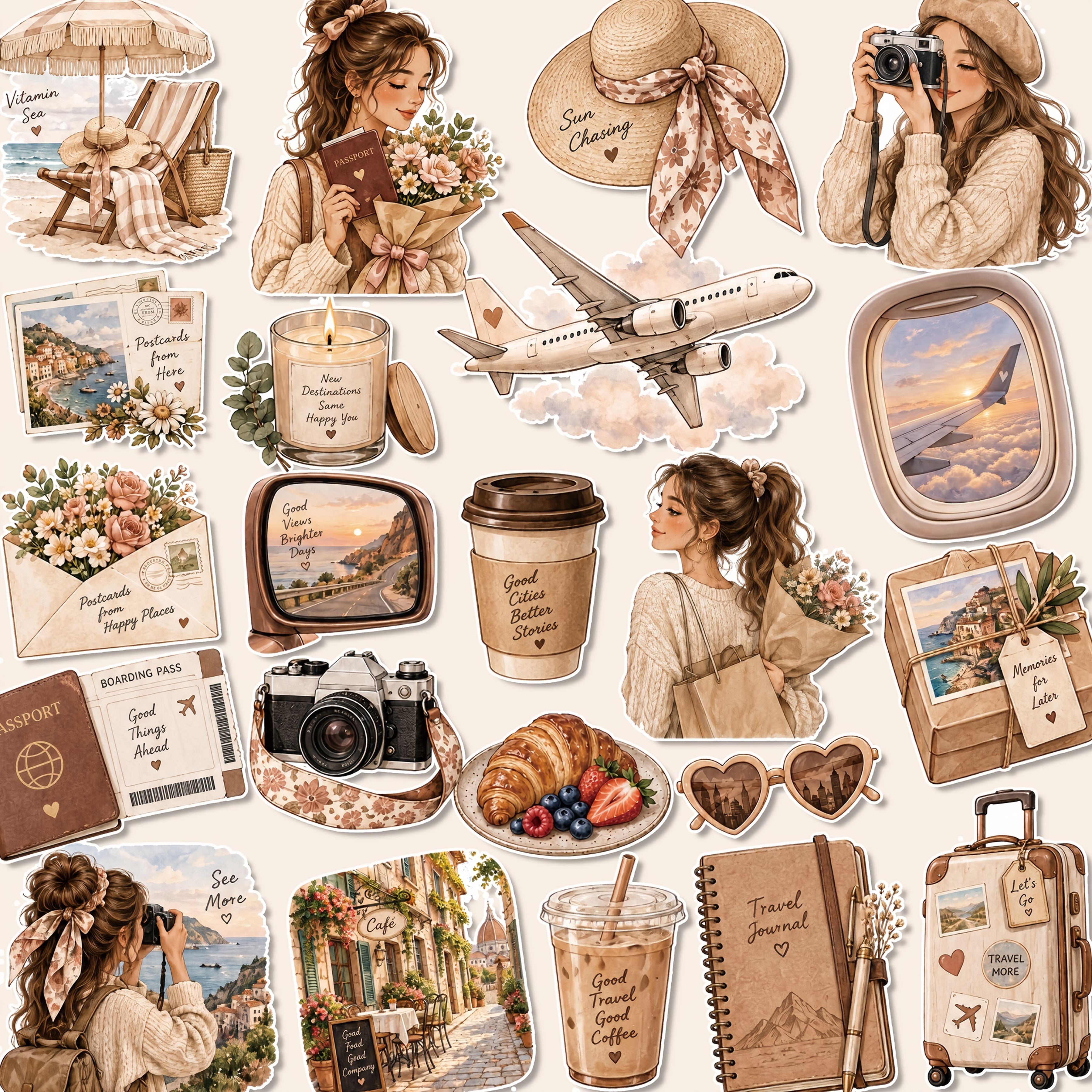 TEMU 1 Set, Brown Casual Travel Theme Stickers, Planning Stickers, Office Stickers, Friendship Love Gift Stickers, Packaging Stickers, Holiday Party