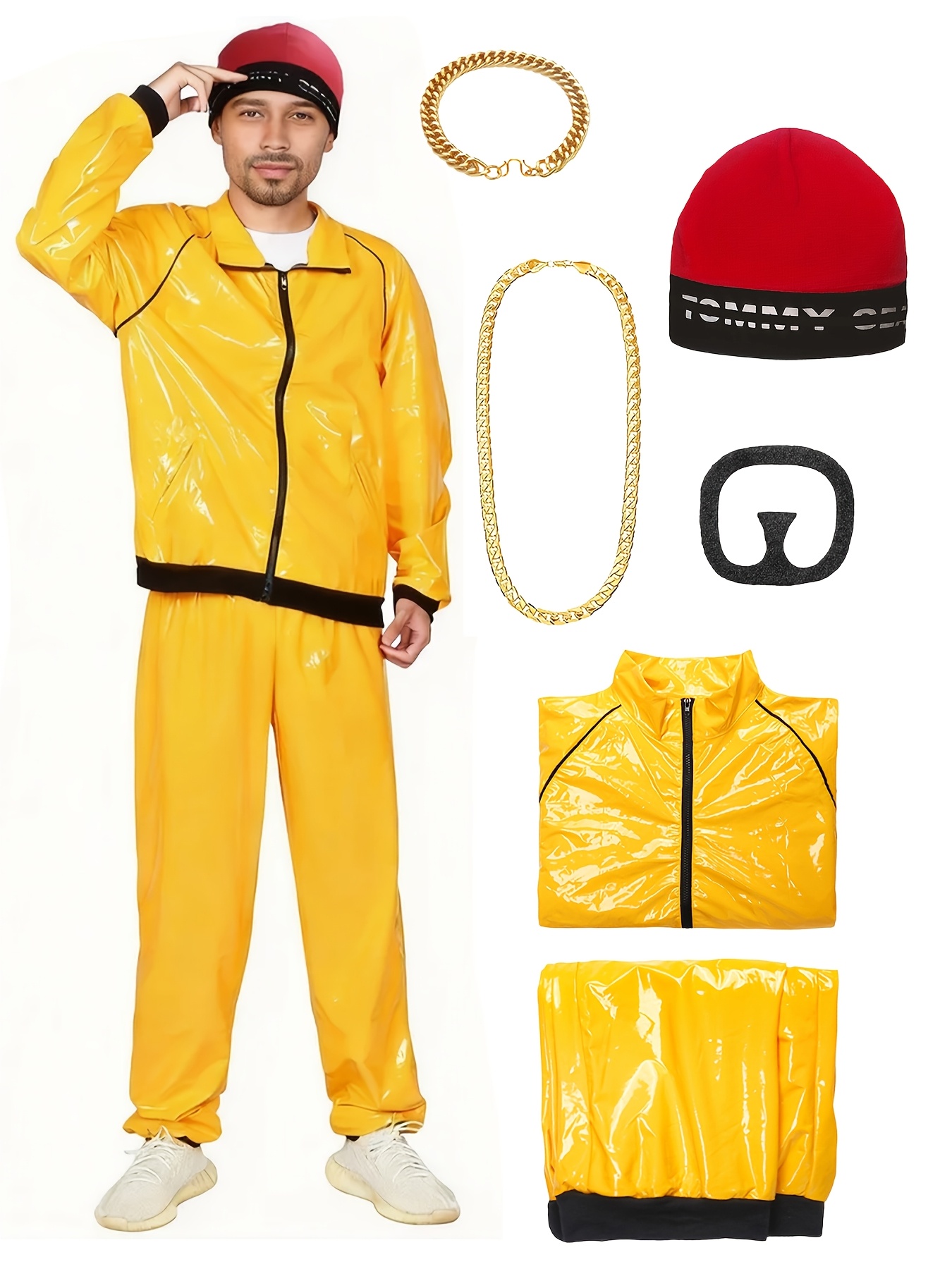 90S Rapper Celebrity * Costume * 90S 80S Yellow Shell Suit, 90S Fancy Dress Costume for Carnival Party Stag Do, 90S Fancy Dress Costumes Men Shell Suit Fancy Dress Set for Carnival Parties Halloween, 