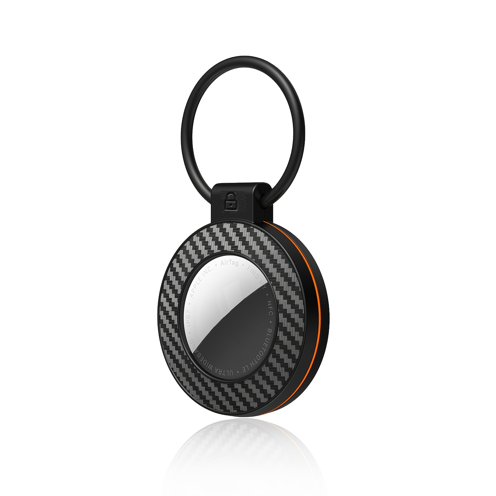 TEMU Custodia con texture in fibra di carbonio per localizzatore Bluetooth con fibbia di bloccaggio sicura, accessorio portachiavi portatile - per