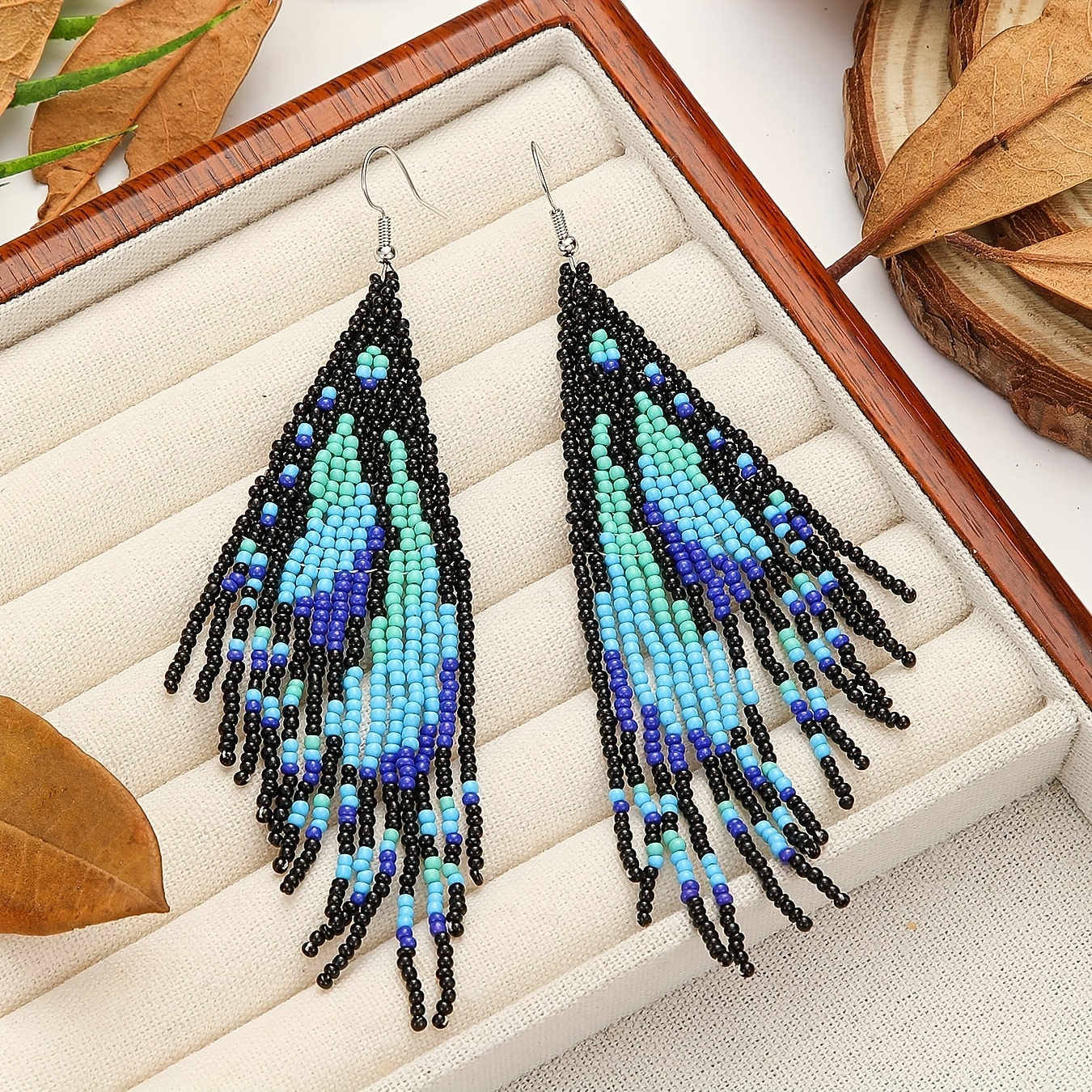 TEMU A Pair Of Stylish Earrings For Women Featuring A Bohemian Vintage Design With Vibrant Yellow And Blue Wing Patterns. Handcrafted With Glass Seed