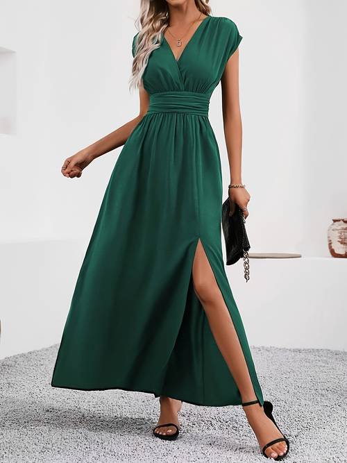 elegante v-hals maxi jurk geschikt voor bruiloften, feesten & dagelijks gebruik - wasmachinebestendige jurk met v-hals kraag, flatterende pasvorm voor evenementen & casual gelegenheden (het hele jaar )