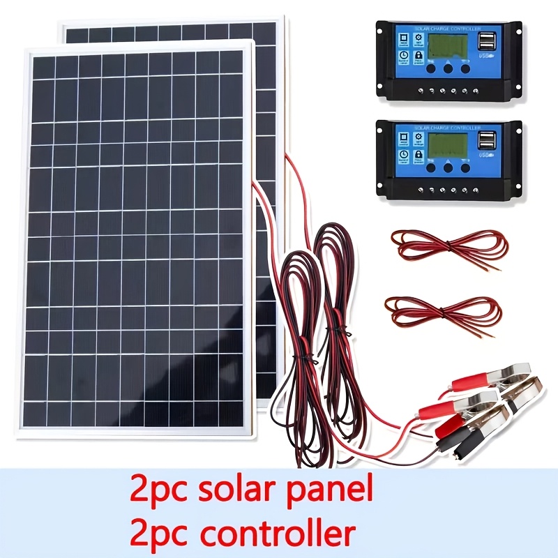 TEMU 2pcs 20w Solar Panel With Charge Controller, Portable Solar Charger Kit Solar , Solar Power For Rv , Home Backup Power, Usb Charging For Phones