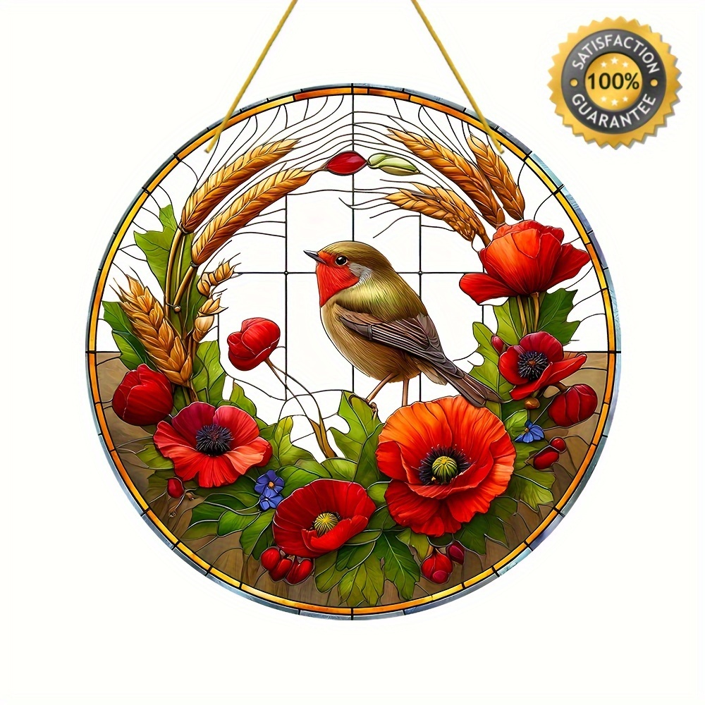 

Charming Bird & Flower Sun Catcher - 8"x8" Colorful Window Hanging Decor For Indoor/outdoor, Perfect For Parties, Glass & Front Door Accent, Ideal Gift For Family Window Decor Bird Decor For Home