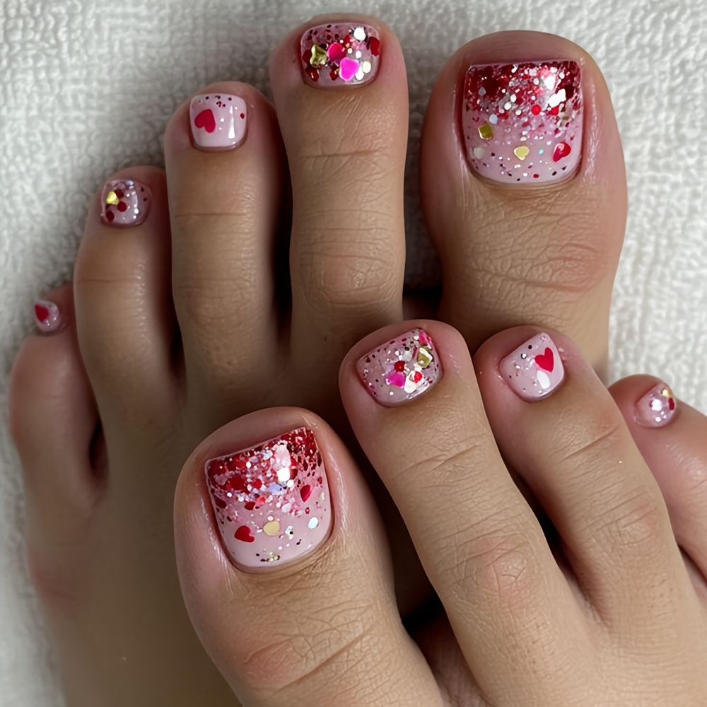 TEMU Sweet And Summer Toenail Wearing Set, Simple And Fashionable 24pcs Fake Nail Wearing Set, With 1 Nail File And 1 Jelly Glue, Suitable For Women