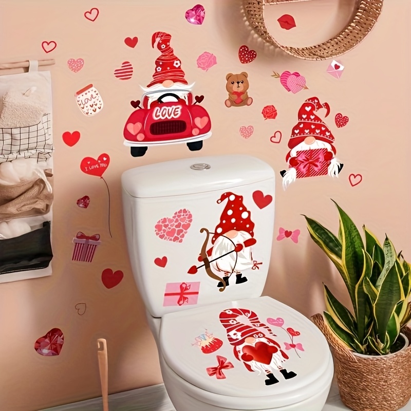 

Valentine's Day Love Decals - Self-adhesive Bathroom Decor Stickers, 30x60cm, Dual-sided & Design, Toilet Decoration For Valentine’s Day, | Design | Disposable Decor