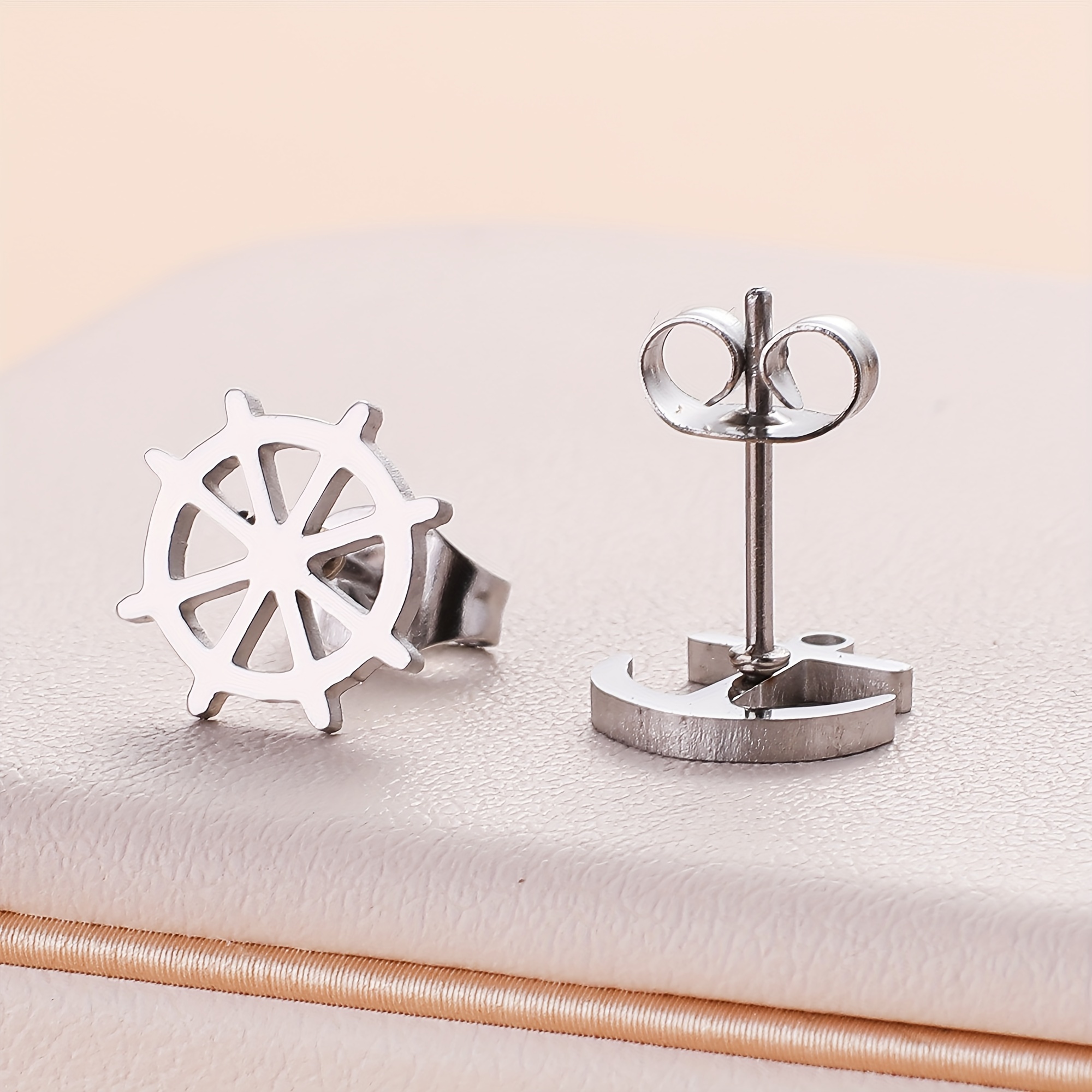 Elegant Stainless Steel Anchor Stud Earrings Women - Hypoallergenic, Versatile Casual Attire, In Silvery, Golden, Black