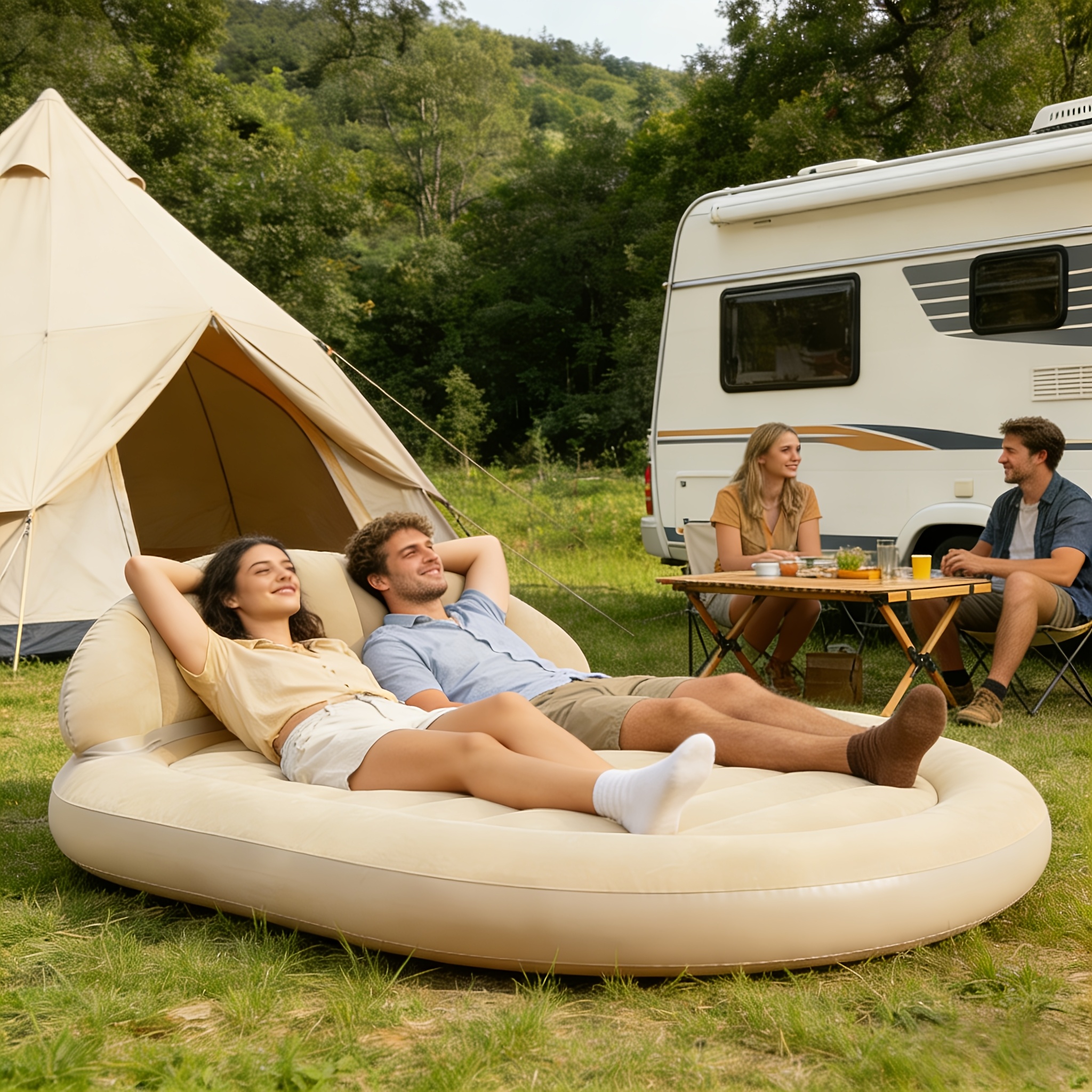 Portable Air Mattress with Backrest,Foldable and Durable,Suitable for Indoor/Outdoor Use,Camping,Picnic,Weddings,Space-Saving Air Bed,The Best Choice for Lunch Break,Suitable for Multiple Scenarios