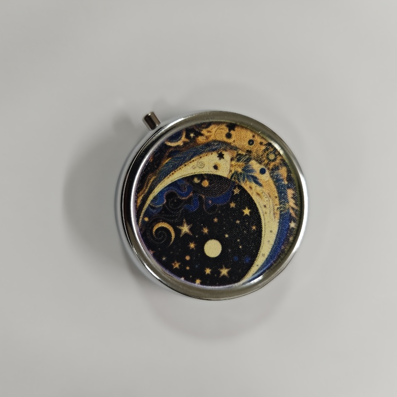 Image of 1pc Cartoon Stars And Moon Pill Box, 3 Compartment Pill Case, Portable Pill Box, For Pocket Or Purse Pill Box, Decorative Metal Medicine Vitamin Organizer Unique Gift