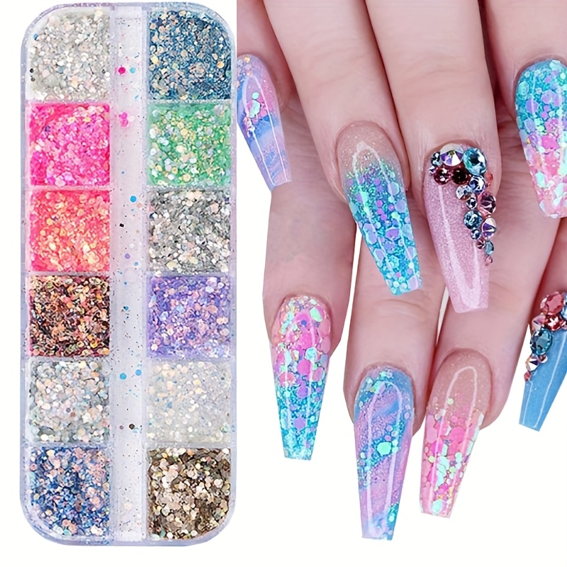 グリッター＆スパンコール ネイルアート用】カラフルで多様な形状の6本