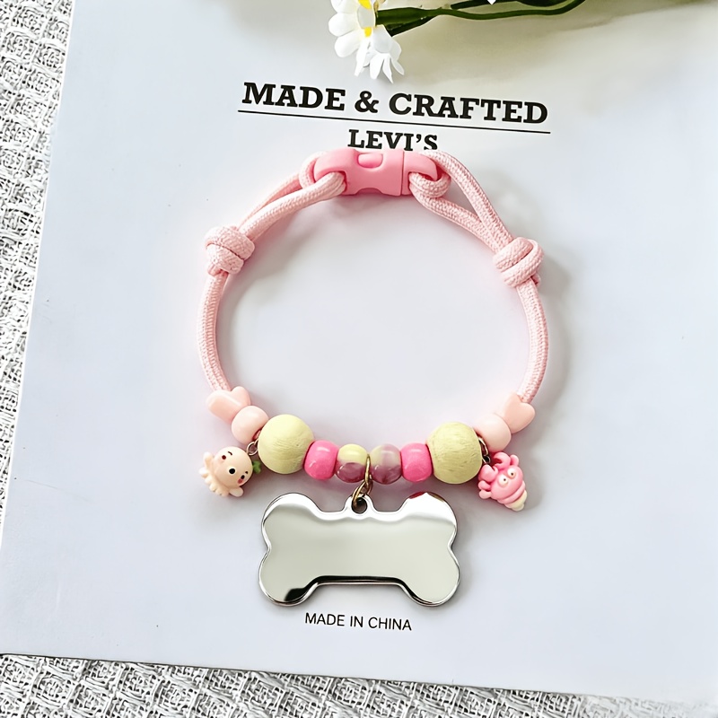 Custom Dopamine Pet Collar with Handmade Braided Stainless Steel Tag