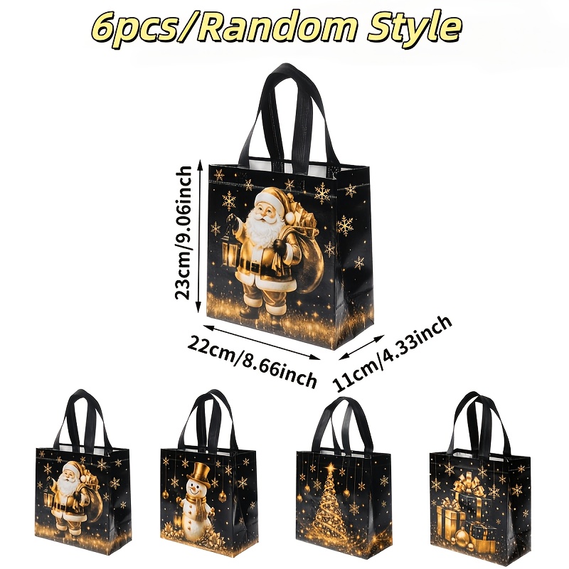 TEMU Lot de 6 sacs fourre-tout réutilisables en non-tissé, style aléatoire, adaptés pour les décorations de fête de Noël, cadeau de neige et sapin de