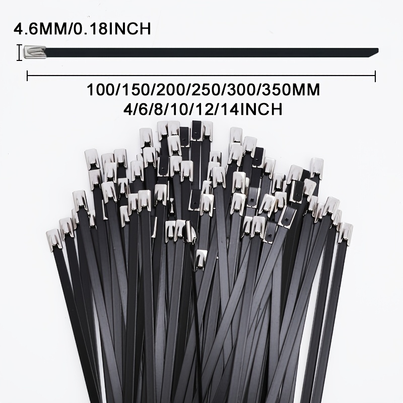 TEMU 50pcs Heavy-duty 304 Stainless Steel Cable Ties, Anti-oxidation, High-temperature, Cold-resistant, Rust-resistant, -resistant, Black Epoxy Resin
