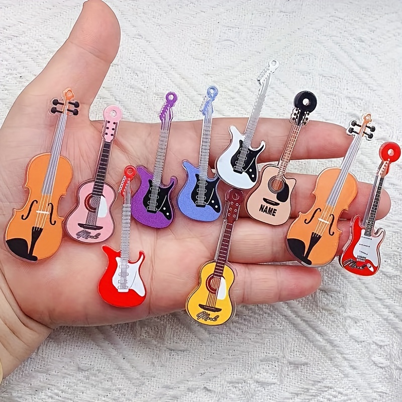 

10-pack Mixed Colors Guitar, Violin & Ukulele Acrylic Pendants For Diy Earrings And Keychains, Jewelry Making Charms And Accessories