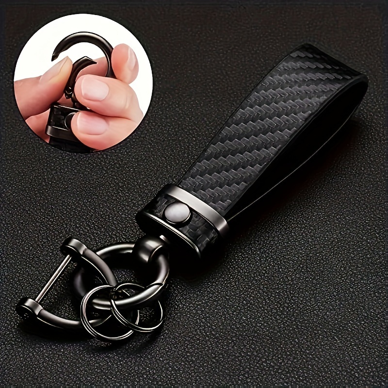 

1pc Carbon Fiber For Anime-themed Style Car Keychain, Universal Key Chains 360 Degree Rotatable With Anti-lost D-ring