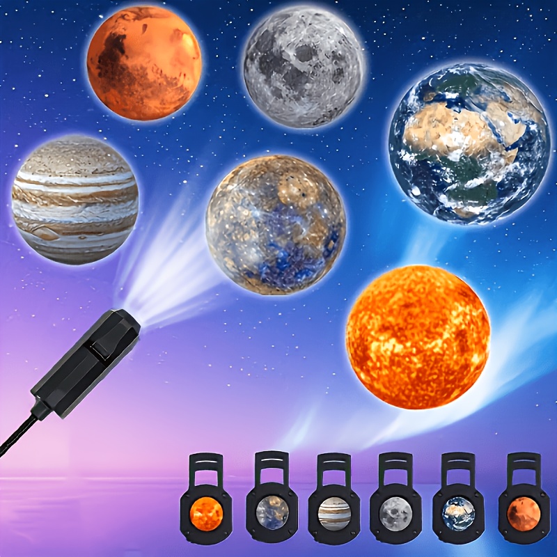 TEMU 1 Lámpara Proyector de Galaxia con 6/10 Planetas y Diapositivas de , Luz Nocturna LED de 360° USB, , , , Solar y Luna. Creativa para Dormitorio,