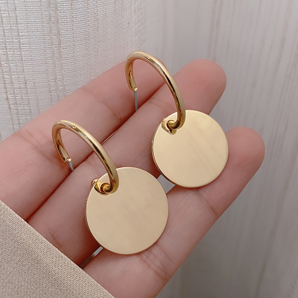 

Golden Glossy Round Sheet Dangle Earrings Simple Elegant Style Iron Jewelry Trendy Female Gift