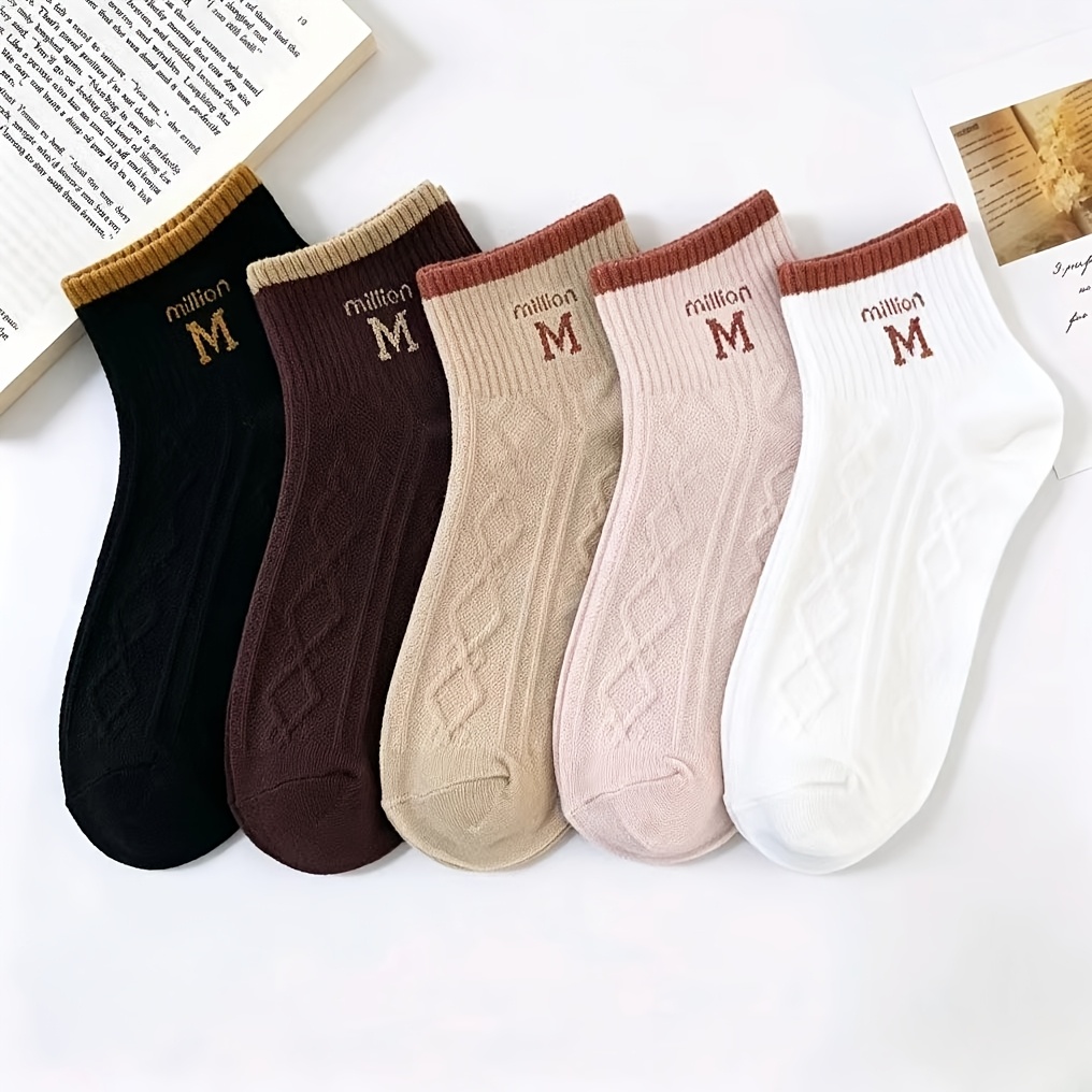 5 Pairs Of Women's Spring, Summer And Autumn Letter Socks And Comfortable Versatile Socks