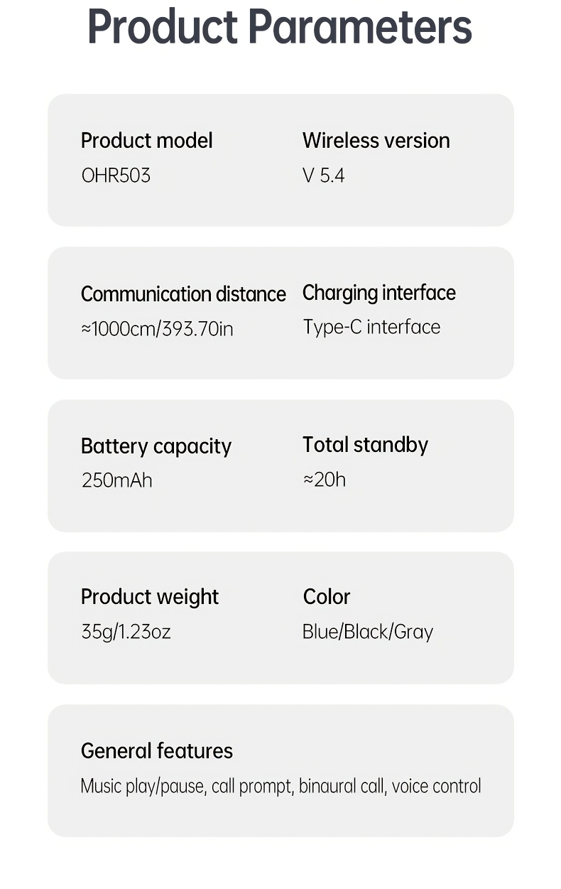Безжични слушалки ACER OHR503, удължен живот на батерията, съраунд аудио с висока разделителна способност, шумопотискане за разговори, ниска латентност, съвместими с множество устройства, леки и удобни, тъч контроли и бързо зареждане, компактни и преносими