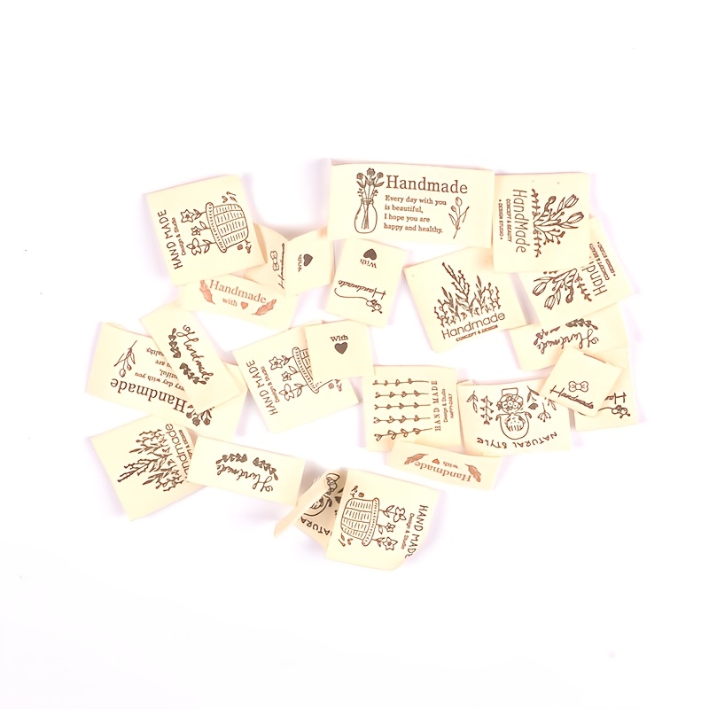 50pcs 28-52mm Beige Mixed Rectangle Labels For And Doll Decor Accessories, Heart Flower Bear Pattern Exquisite Sewing Supplies No Adhesive