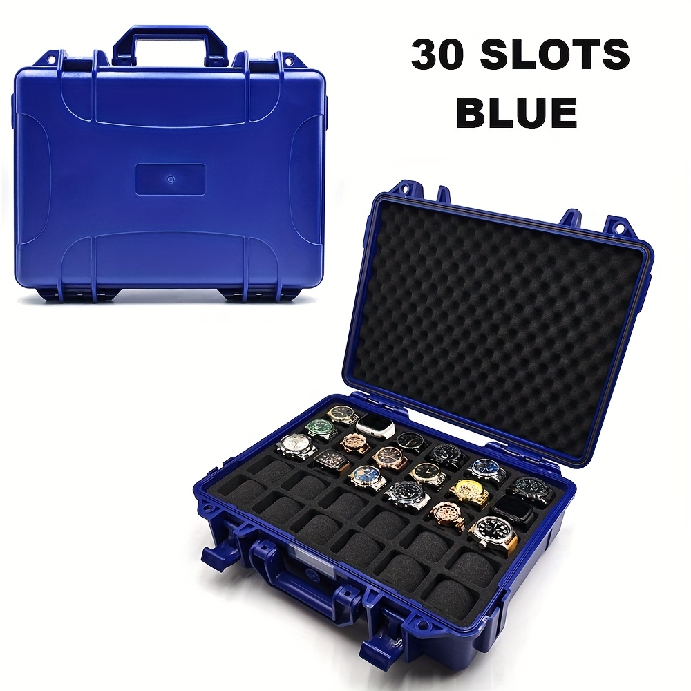 1pc premium watch jewelry storage box protective case portable abs pp material watch and jewelry storage box suitcase pressure resistant and   waterproof and dustproof large capacity with designs for up to 12 20 30 slots   in blue   ideal gift   for christmas valentines day fathers day and anniversaries Product details 3