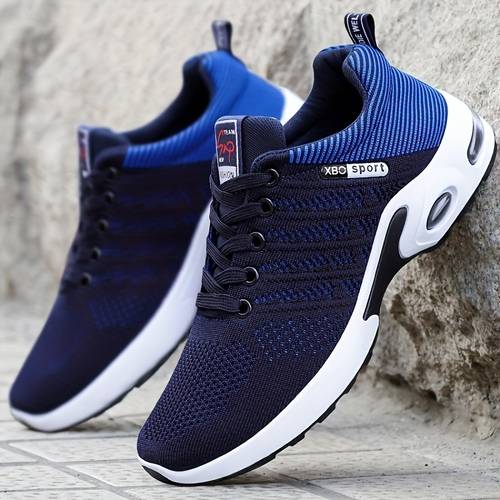 mens breathable knit running shoes with air cushion comfortable versatile sneakers for outdoor hiking casual