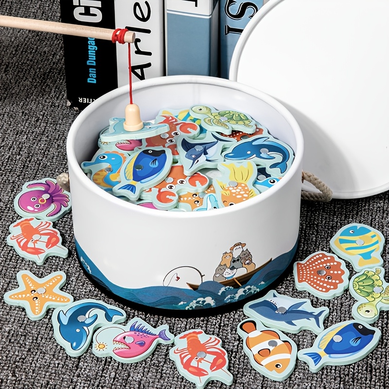 Juegos y actividades para fiestas, juego de pesca magnético de madera, juguetes adecuad...