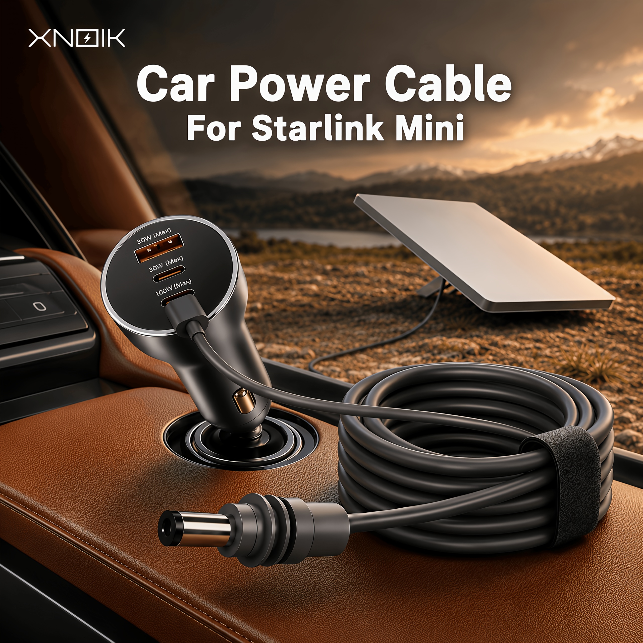 Kit chargeur de voiture 160W pour Starlink Mini avec câble d'alimentation DC USB-C de 3 m, charge rapide 3 ports, sortie haute puissance stable, câble durable à faible résistance, adaptateur de véhicule Plug and Play pour voitures, SUV, camping-cars, voyages d'été, camping et voyages en plein air