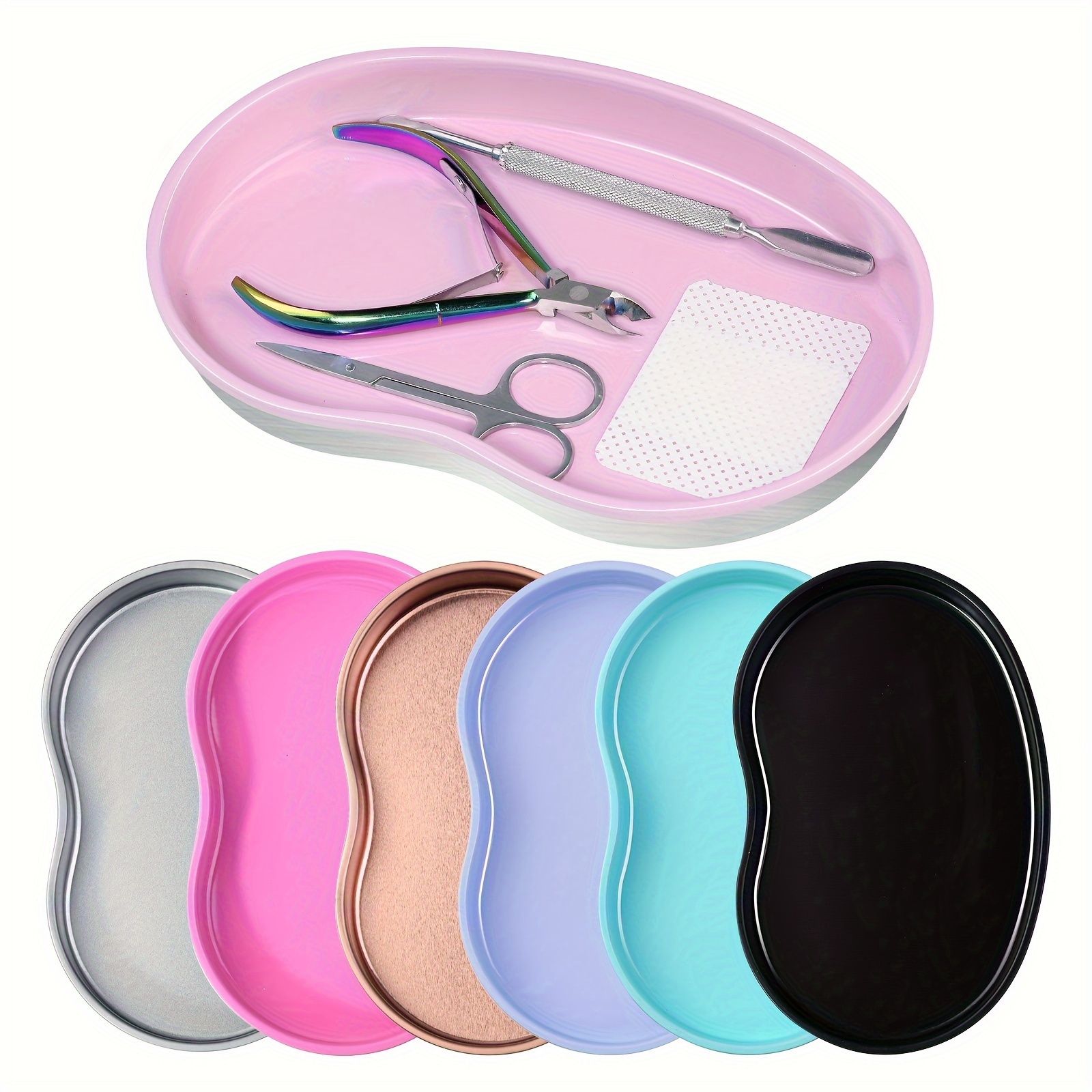 

Stainless Steel Tray For Nail Tools Storage, With A Golden Decorative Plate In Of A Heart.